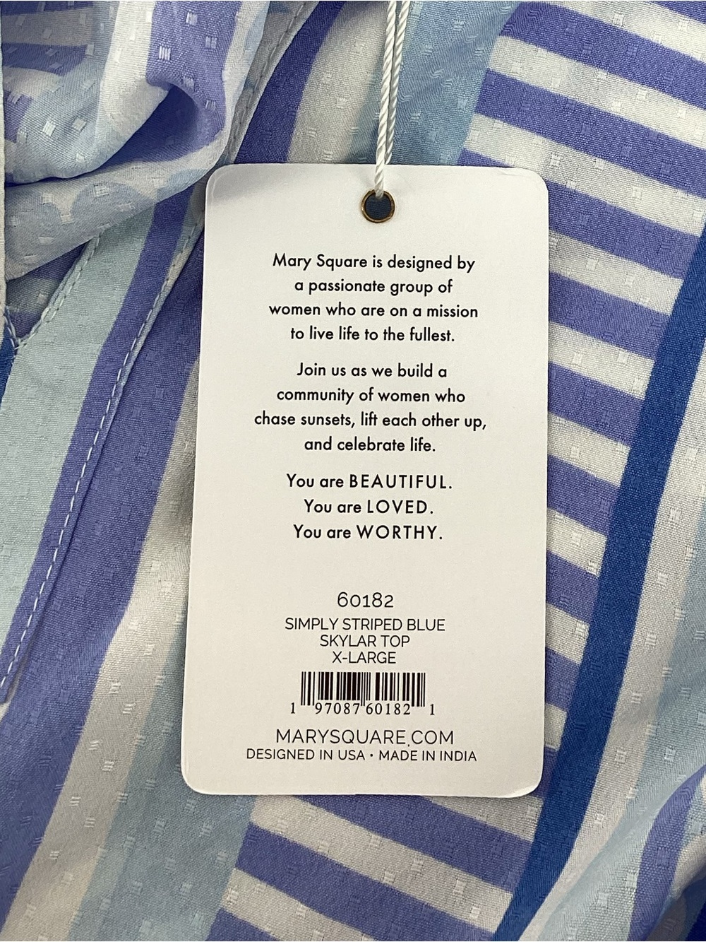 Mary Square Striped Blue Puff-Sleeve Peasant Blouse Simply Stripe Skylar - Picture 5 of 7